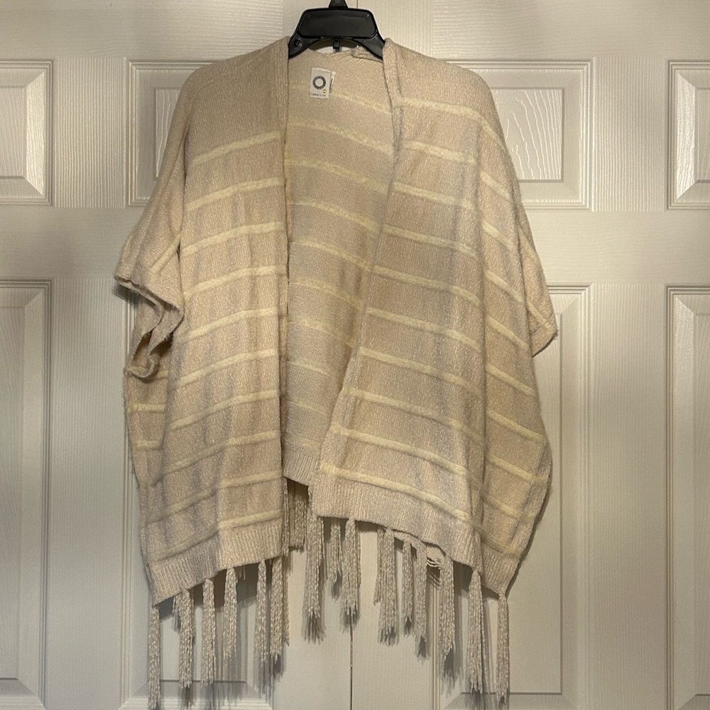Anthropologie. Cream Striped Fringe Cardigan